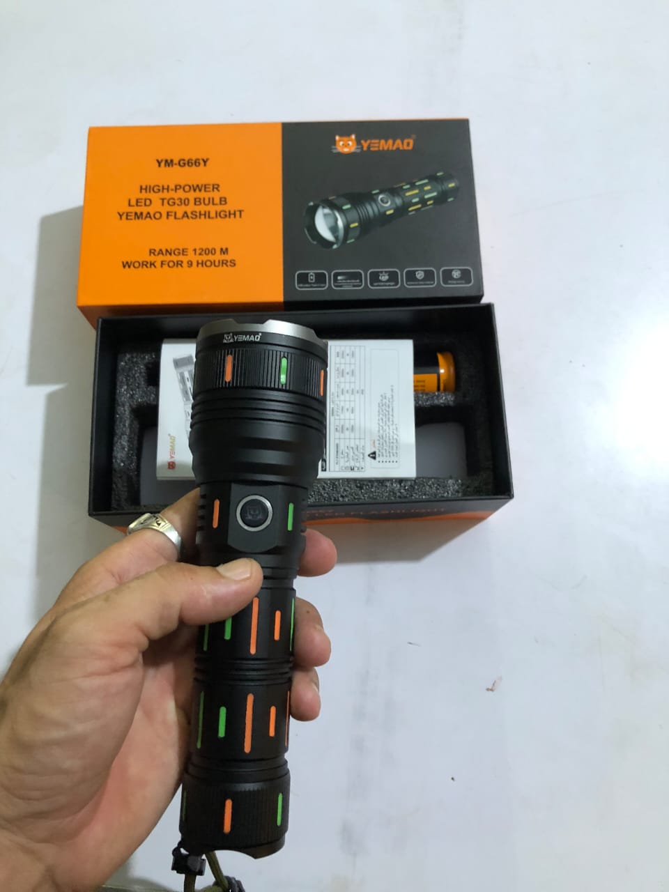 YM-G66Y High-Power LED Torch – Long Range 2–3 km, 9-Hour Battery Life