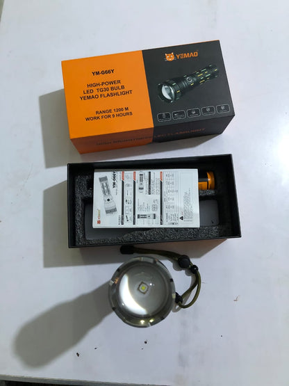 YM-G66Y High-Power LED Torch – Long Range 2–3 km, 9-Hour Battery Life