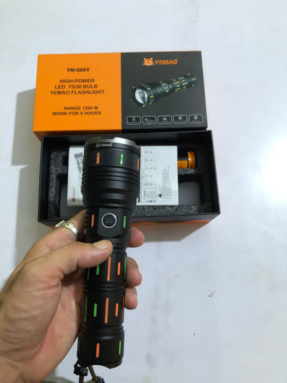 YM-G66Y High-Power LED Torch – Long Range 2–3 km, 9-Hour Battery Life