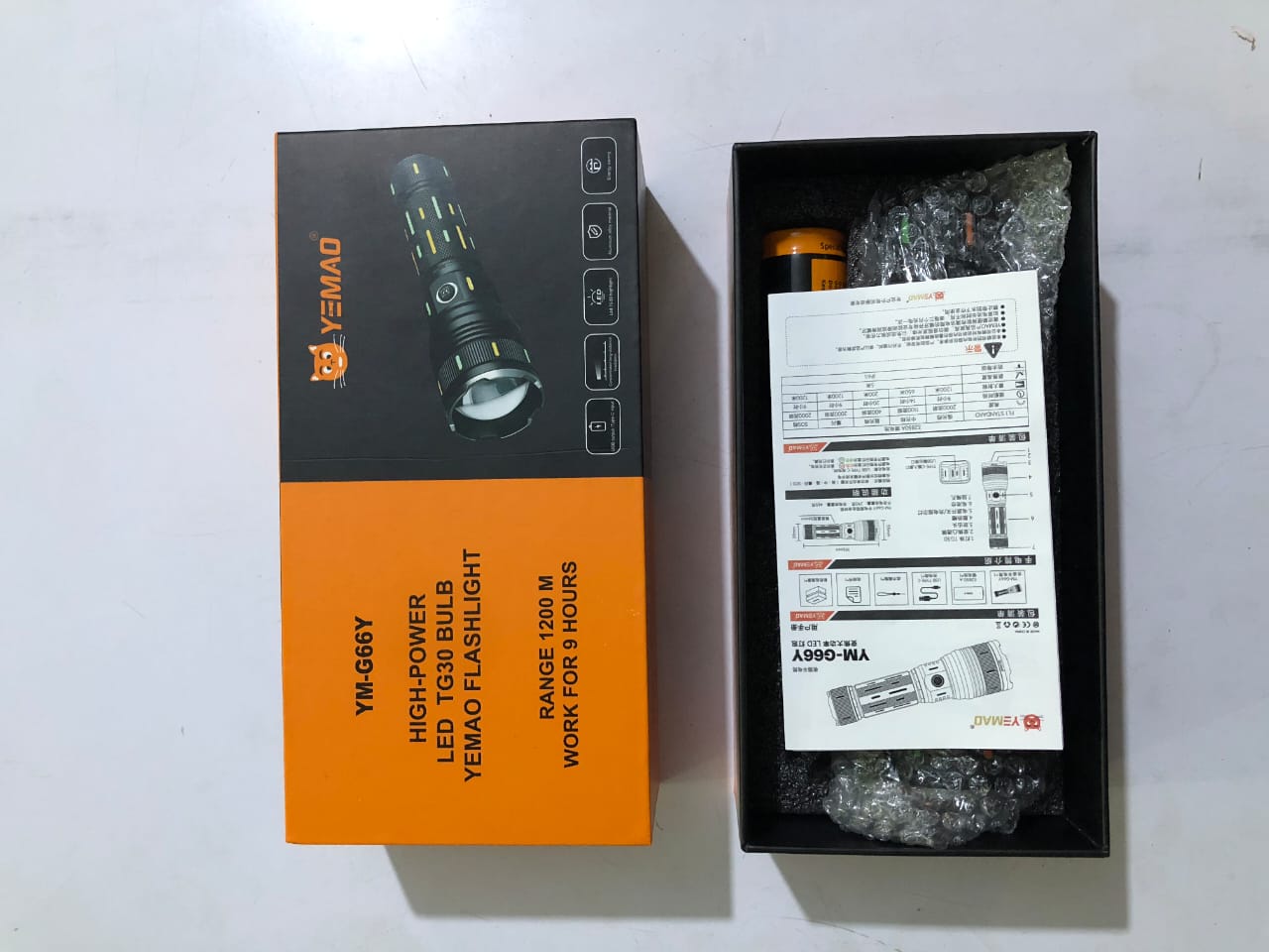 YM-G66Y High-Power LED Torch – Long Range 2–3 km, 9-Hour Battery Life