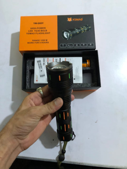 YM-G66Y High-Power LED Torch – Long Range 2–3 km, 9-Hour Battery Life